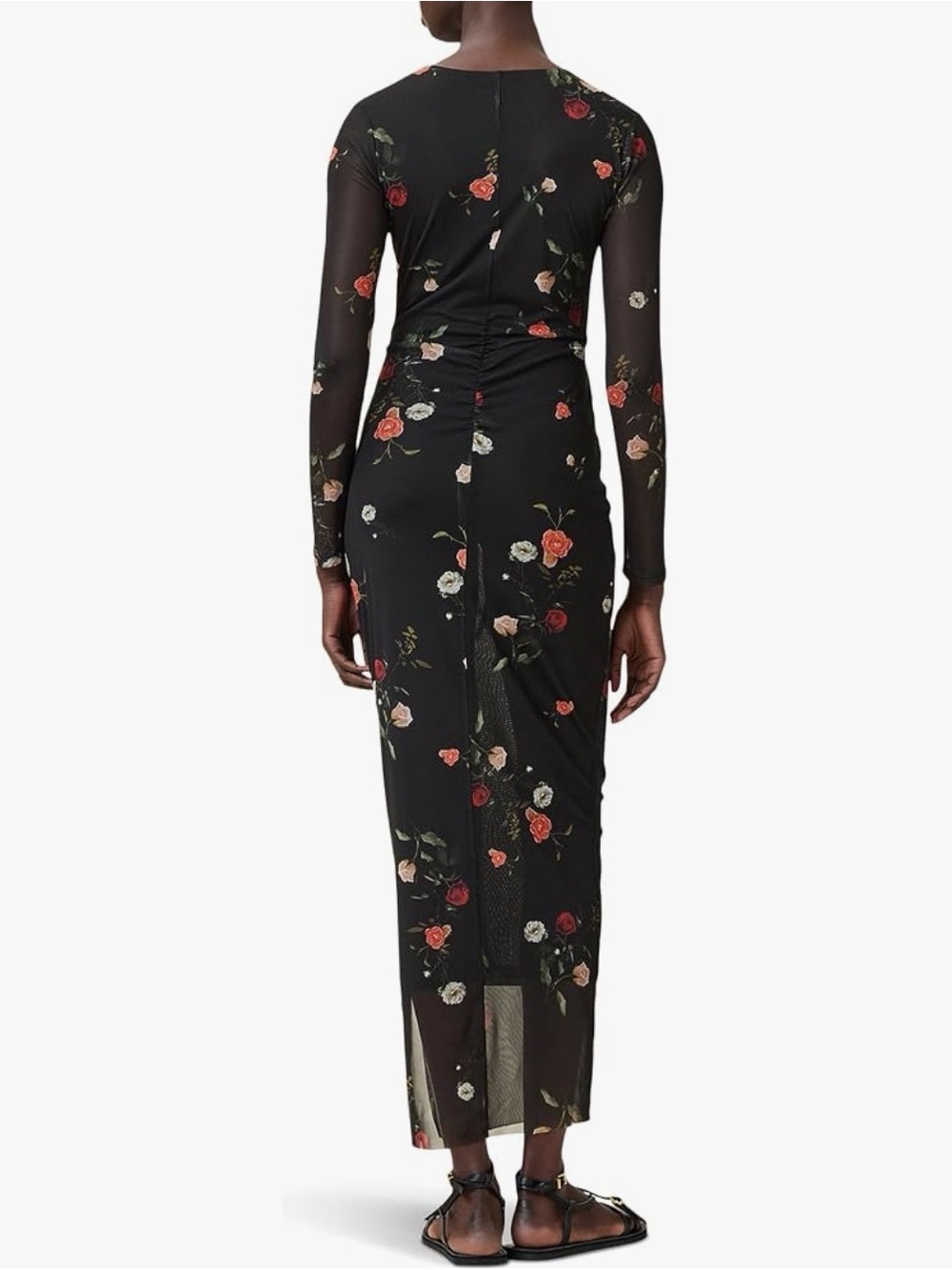 Saint Laurent Black Floral Mesh Maxi Dress with Long Sleeves